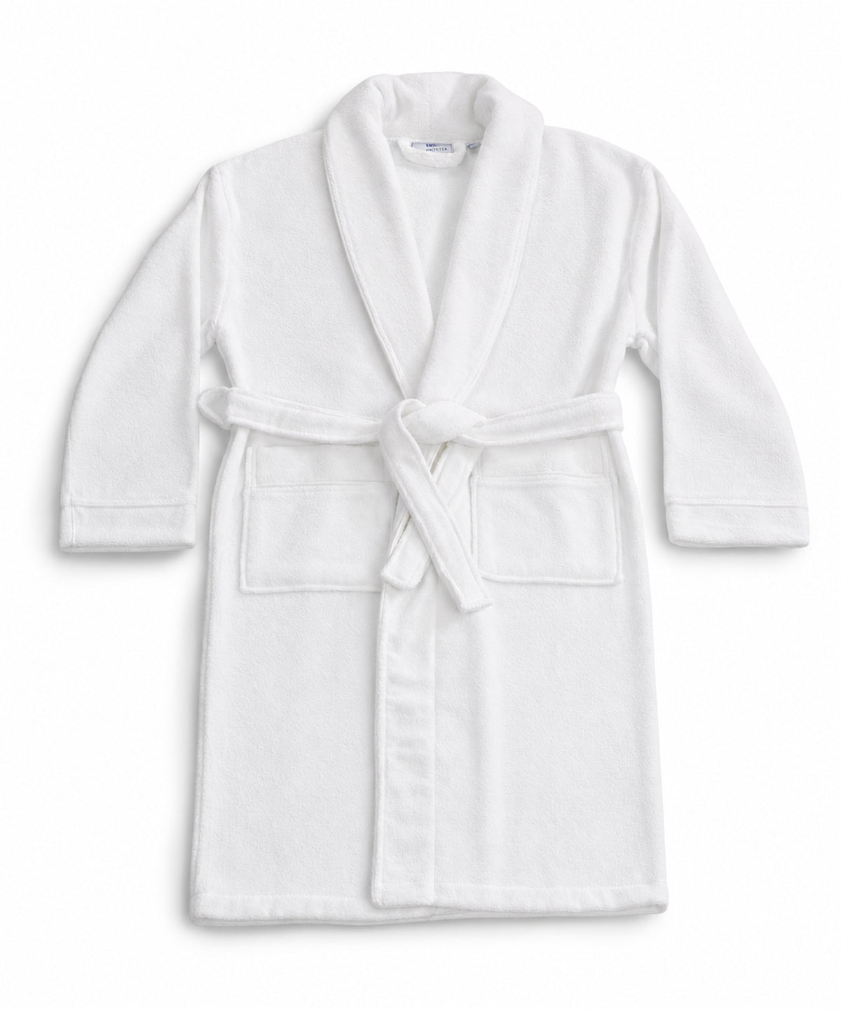 White cotton robe with a tied belt.