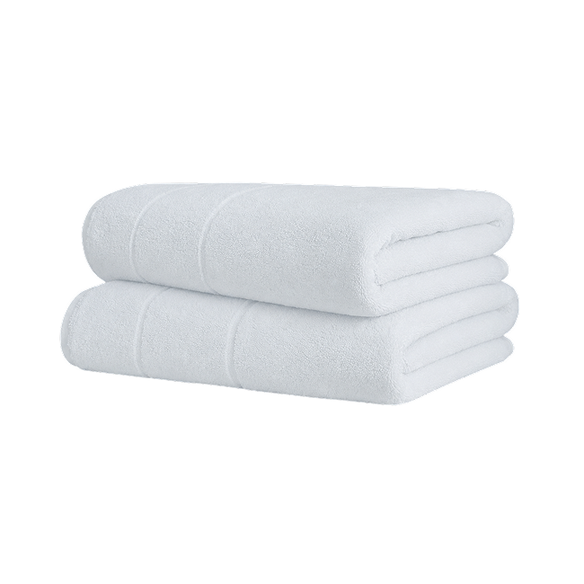 Stack of folded white cotton bath sheets.