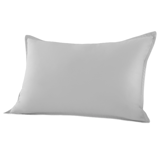 Grey bolster pillow with piped edges.