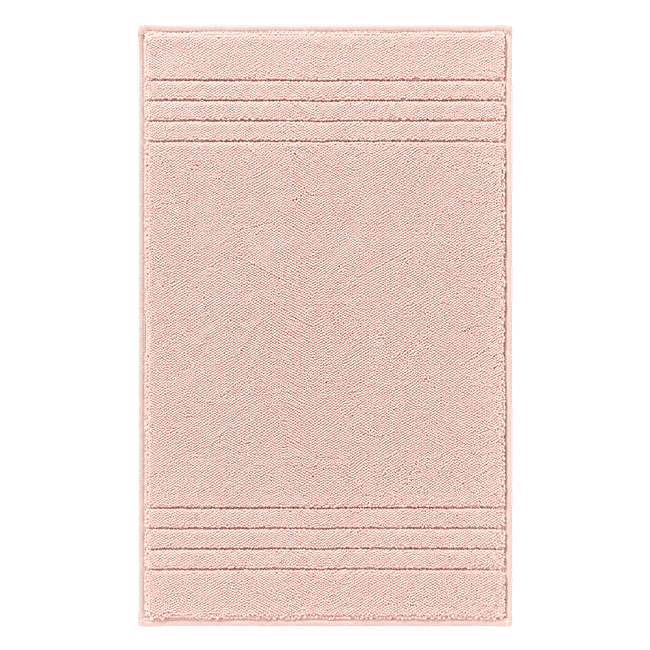 Pink bath mat with textured stripe details.