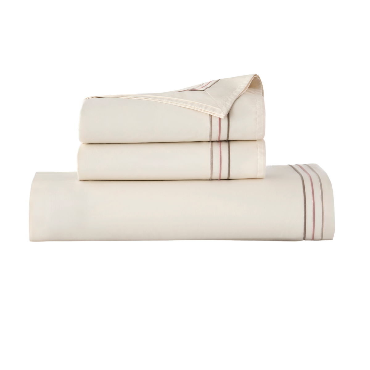 Folded yellow embroidered border duvet cover set.