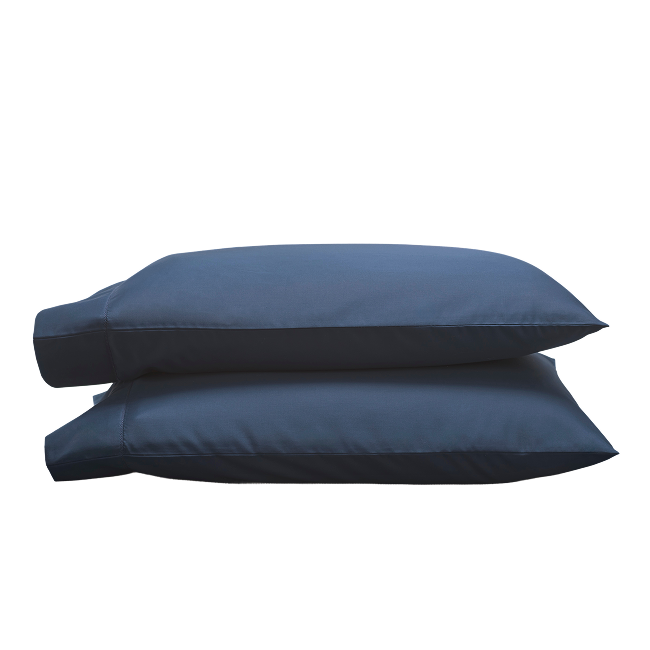 Two navy pillowcases stacked on top of each other.