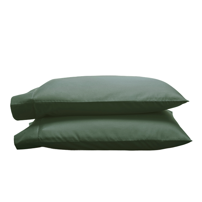 Two green pillowcases stacked on top of each other.