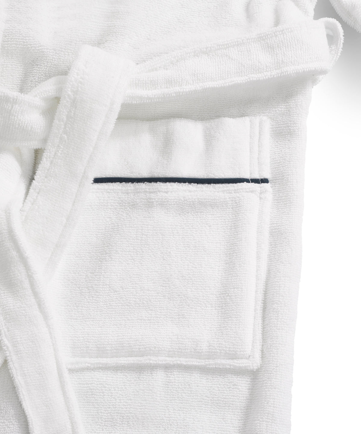 Close-up of the robe pocket with navy trim.